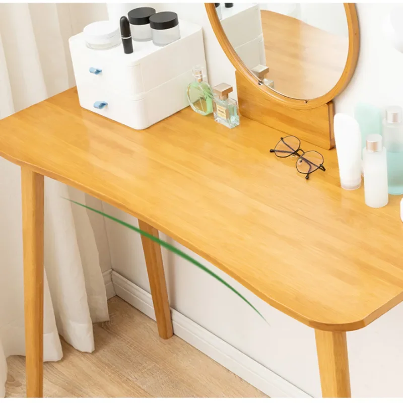 Multifunctional Dressing Table,Simple Makeup Furniture with Mirror Stool, Smooth Rounded Corners Dressers,Elegant Vanity Station