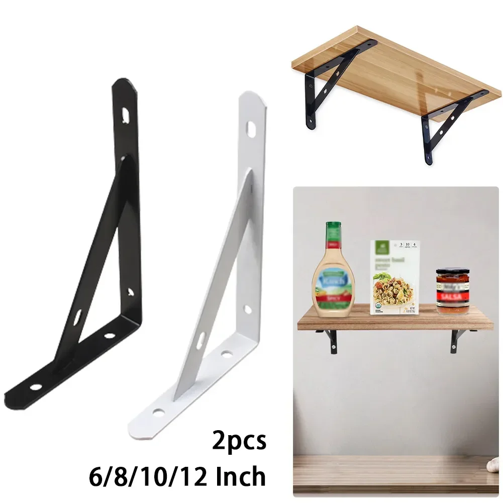 2pcs Heavy Duty Triangle Shelf Brackets 6/8/10/12 Inch Wall Mounted L Shape Thickened Corner Brace Shelf Right Angle Bracket