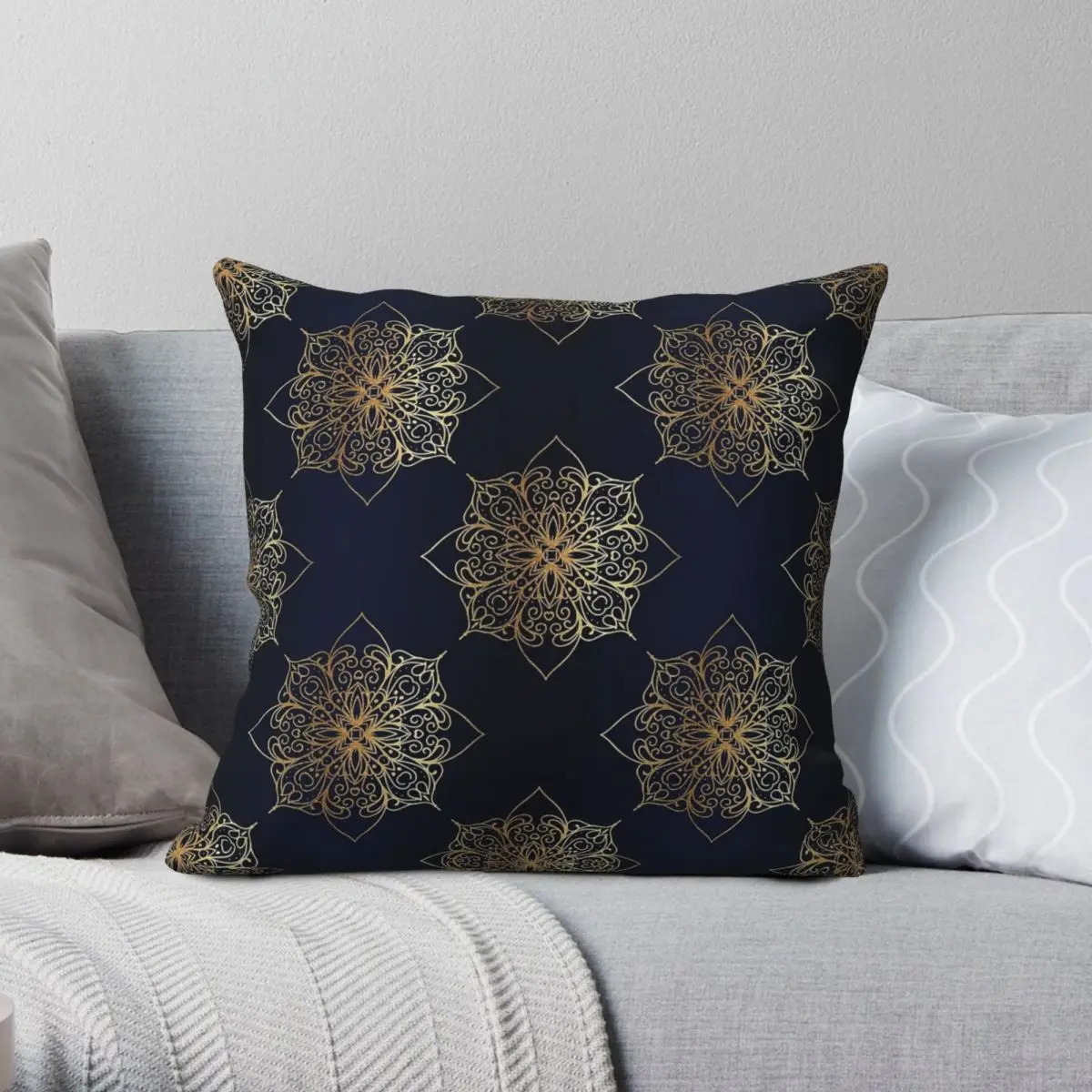 Navy Gold Square Pillowcase Polyester Linen Velvet Creative Zip Decorative Throw Pillow Case Car Cushion Case Wholesale 45x45
