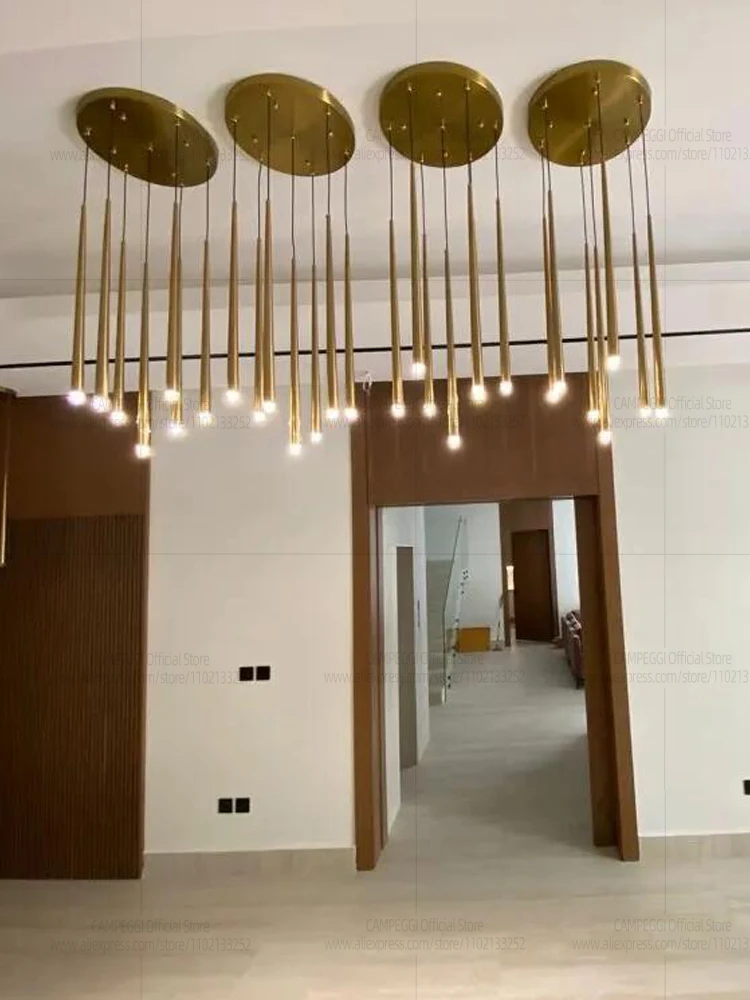 

Modern LED Living Room Long Pendent Lamp Attic Light Indoor Lighting Villa Staircase Chandelier Dining Room Ceiling Lamp