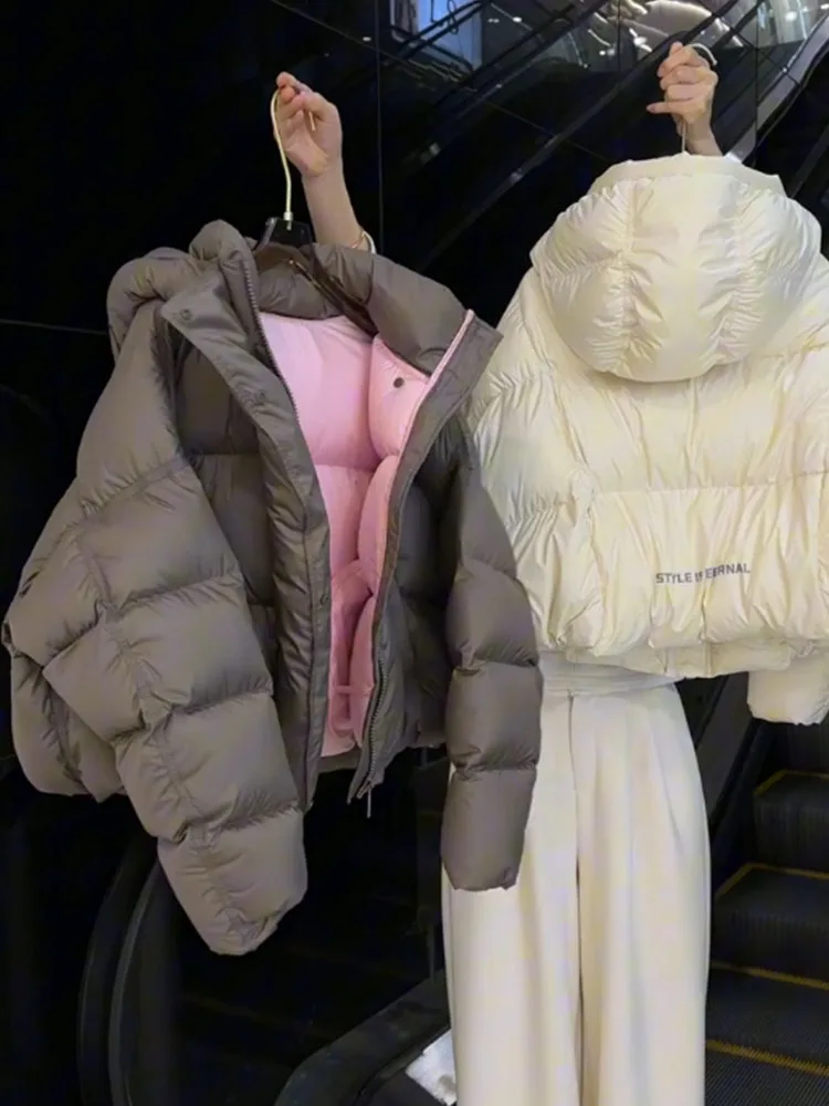 Unique ort Puffer Jaet Women's Winter 2025 New Sle Small Size High End Bread Coat Thi Outerwear Hooded Quilted Coat
