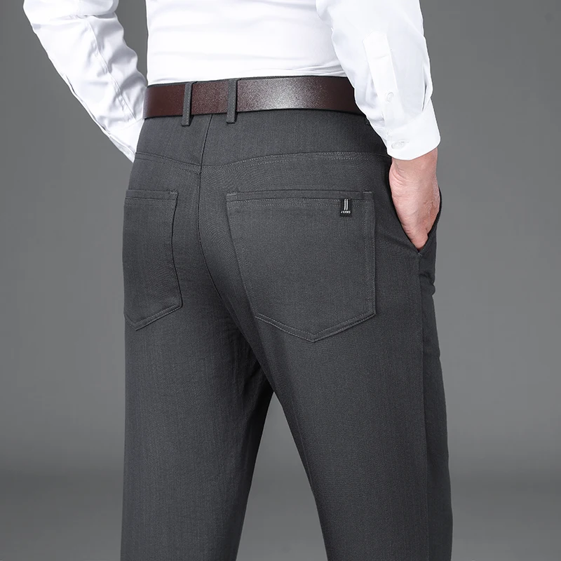 

Autumn New Men's Business Casual Pants Classic High Waisted Non Fading Stretch Straight Work Trousers Male Black Gray Navy