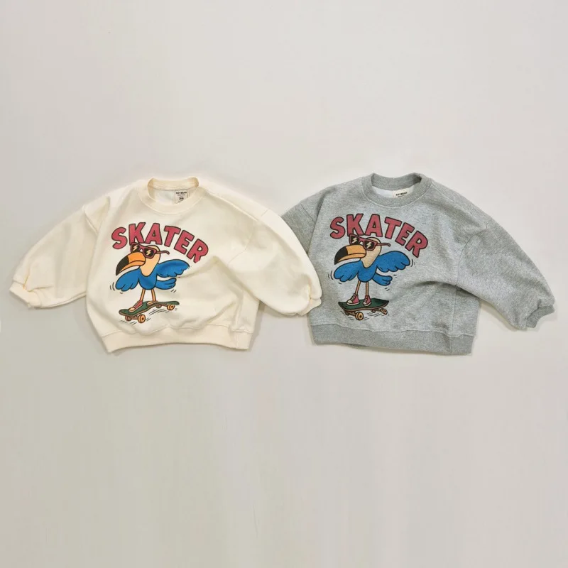 

2025 Autumn New Children Long Sleeve Sweatshirt Boys Girls Cartoon Print Pullover Toddler Cotton Loose Tops Kids Casual Clothes