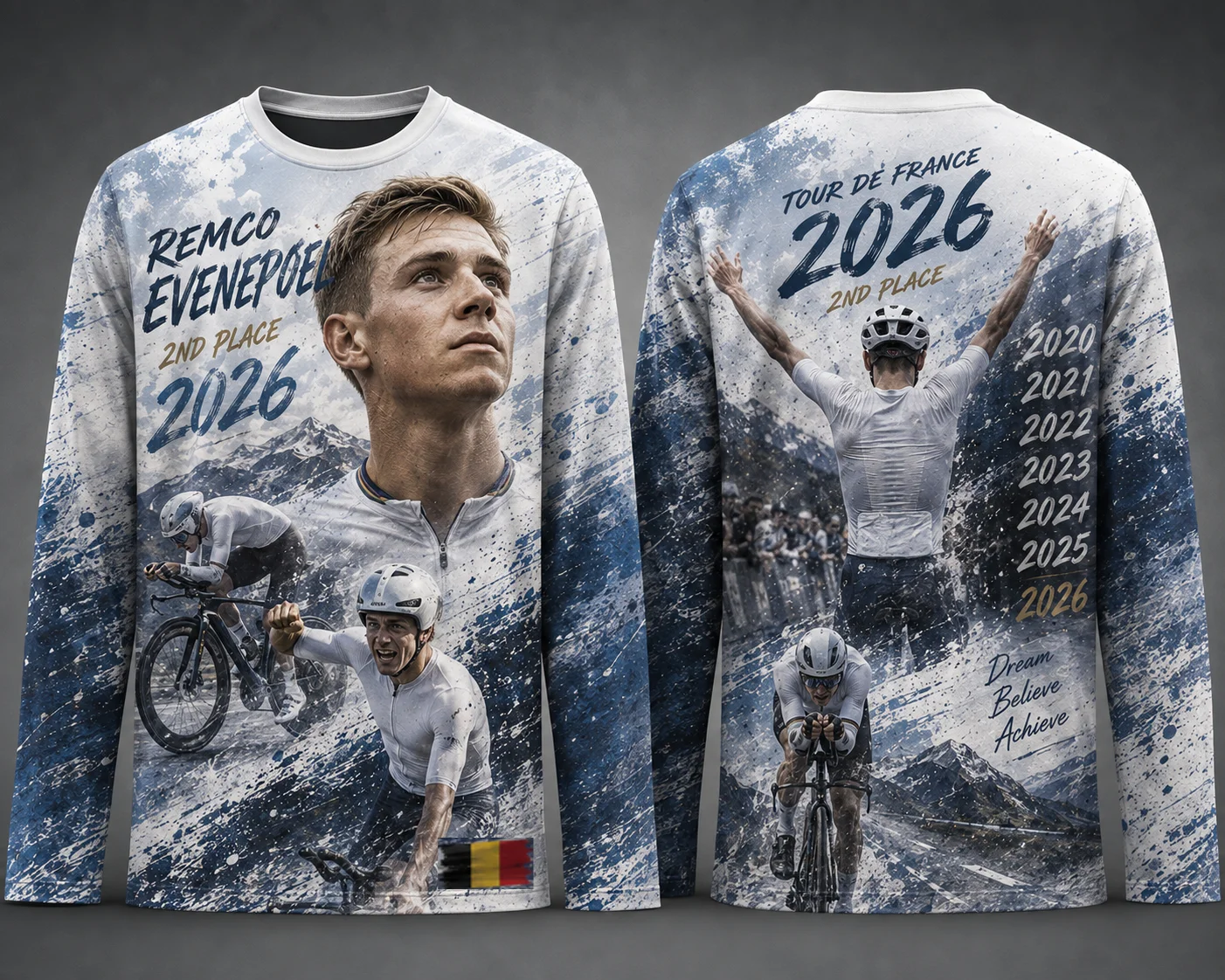 2026 Tour Cycling Champion Tadej Pogačar Long‑Sleeve T‑Shirt, Retro Graffiti 3D Print, Quick‑Dry Breathable Sports Fan Jersey