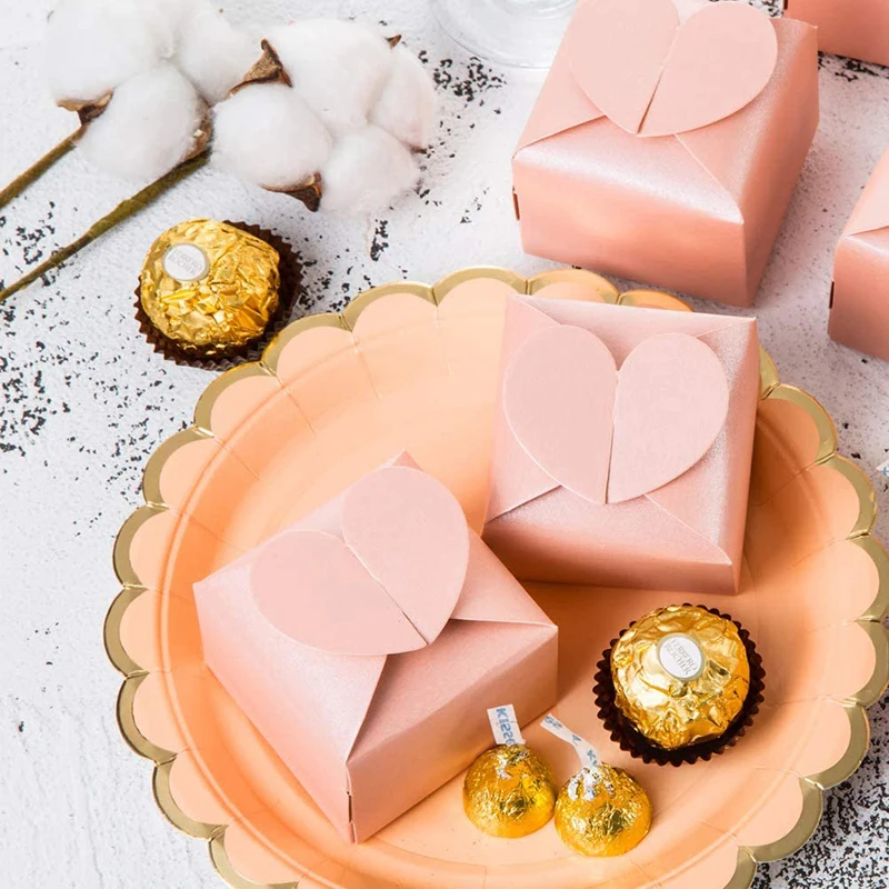 Scatola di caramelle per matrimoni a forma di cuore scatola regalo per feste regalo di san valentino di natale in tinta unita con nastro a forma di cuore