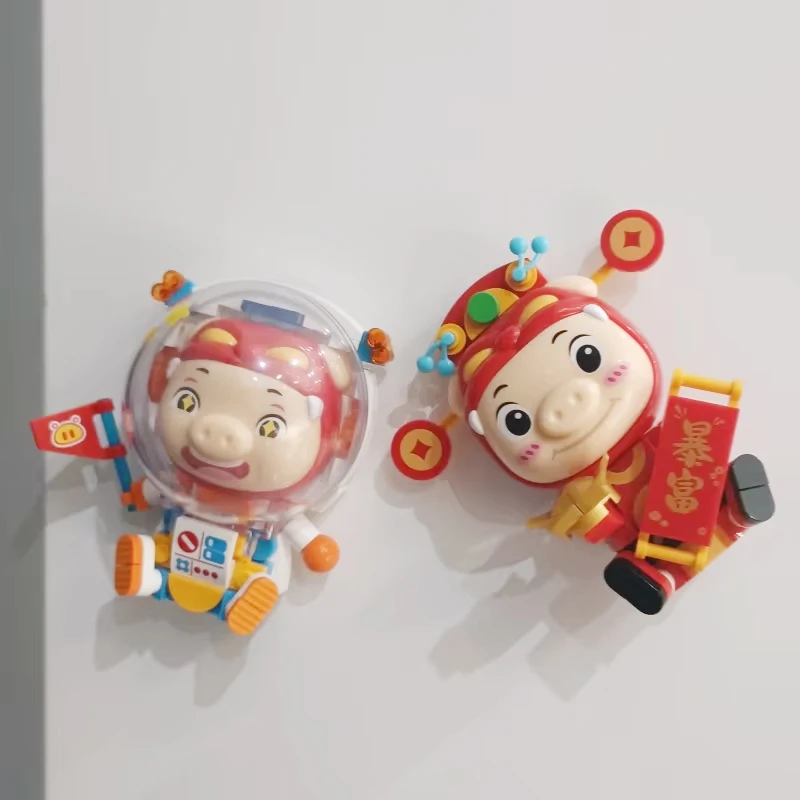 JAKI GG-Bond Building Blocks Cute Pig Dolls Cartoon Fridge Refrigerator Magnet Accessories Message Home Decor Creative Gifts