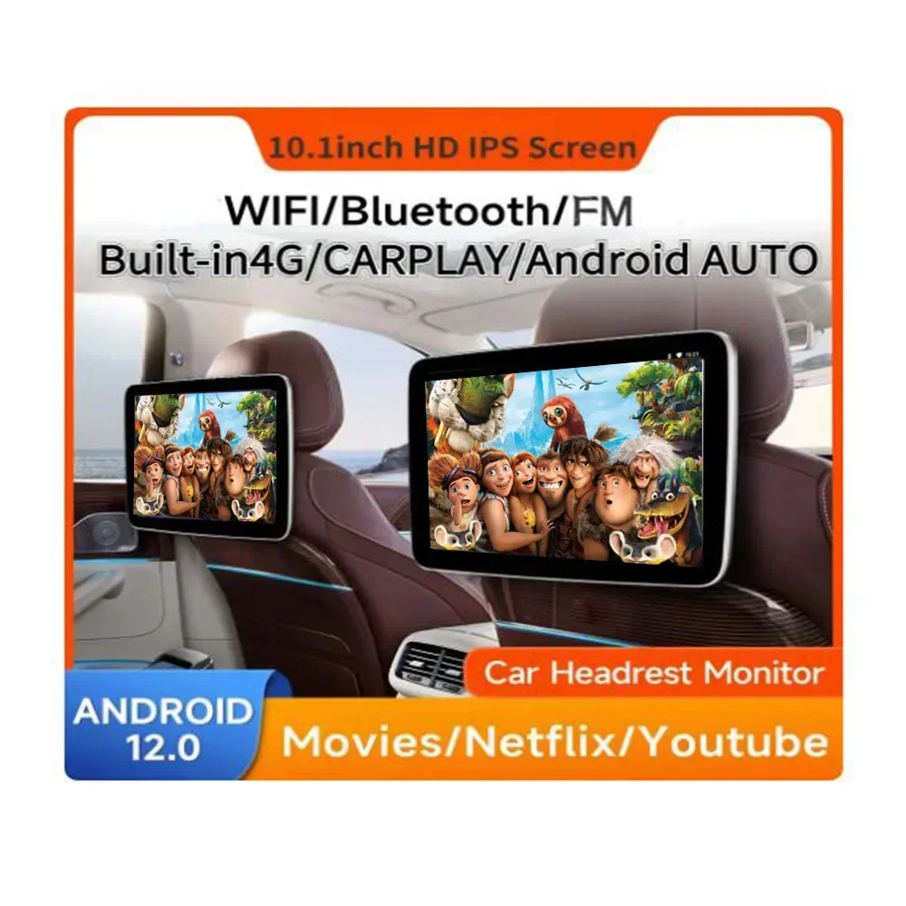 10.1 Inch Full Screen Car Headrest Monitor Play Movie Android 12 2+32G Auto FM WiFi/Bluetooth CARPLAY/Android AUTO for Back Seat