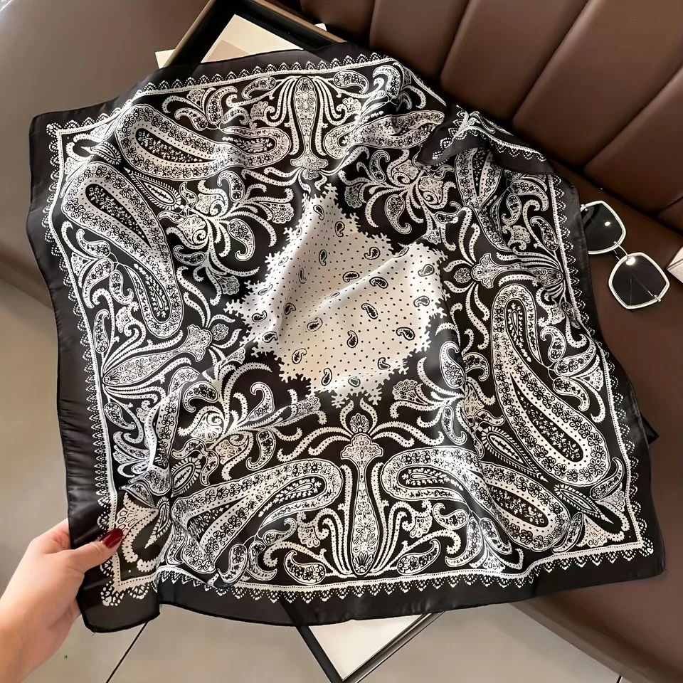 

Women Paisley Print Square Hijab Scarf Soft Satin Silk-like Small Neck Scarf Stylish Casual Headscarf