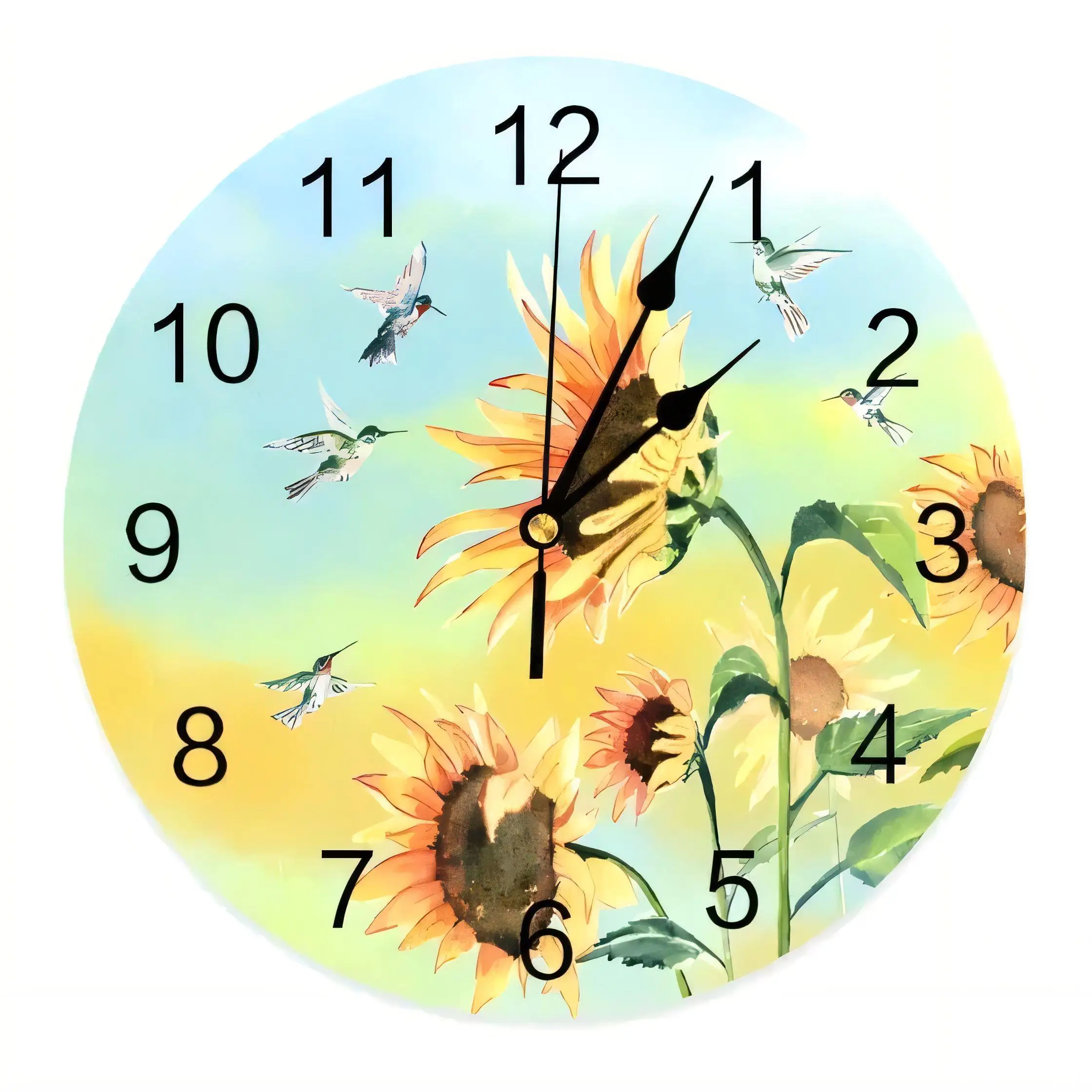 Vintage Sunflower Hummingbird Wall Clock  Silent Non Ticking Battery Operated Rustic Home Office Decorative Art