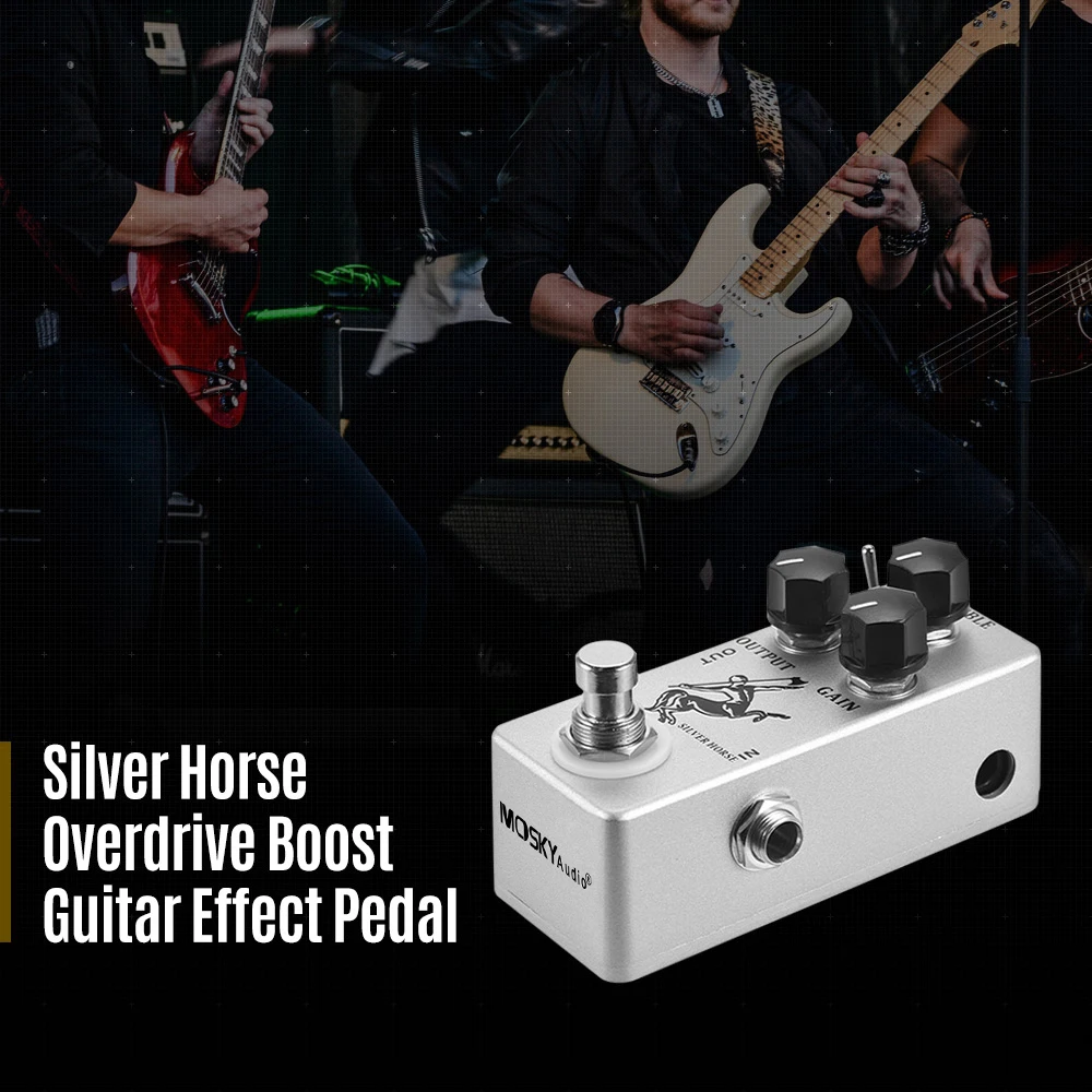 MOSKYAudio Silver Horse Overdrive Boost Guitar Effect Pedal Full Metal Shell True Bypass Guitar Overdrive Effect Pedal