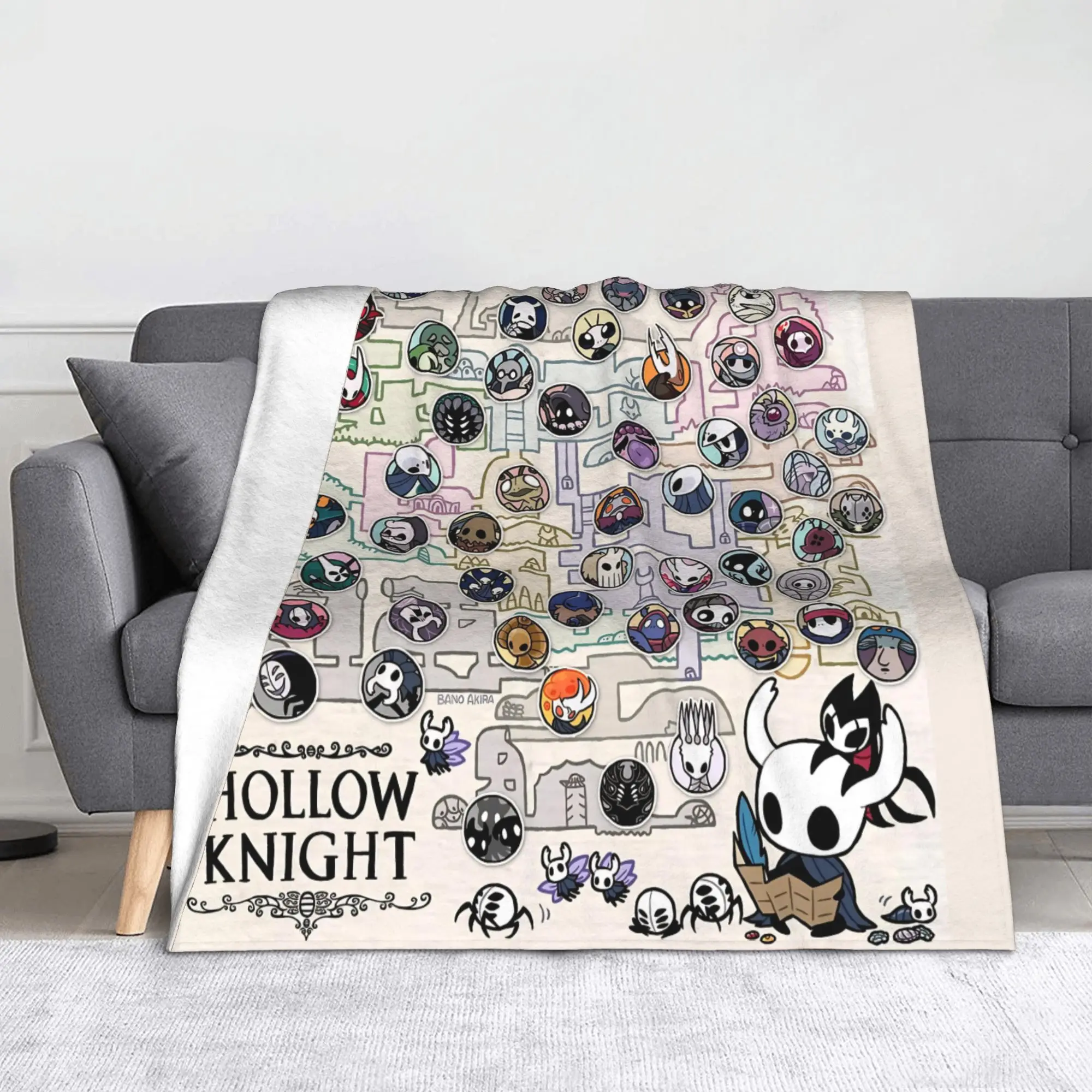Hollow Knight Silksong Spielkarte Flanell-Überwurfdecken, geheimnisvoller Teppich, gestrickte Decke, Auto, leicht, dünn, multifunktional