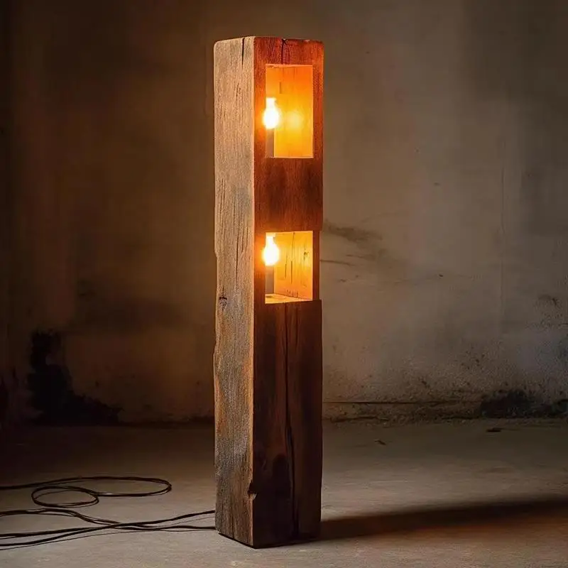 Wabi Sandy Wind Solid Wood Floor Lamp B & B Hotel Decorative Wall-mounted Light Tea Room Medieval Weathered Wood Vertical