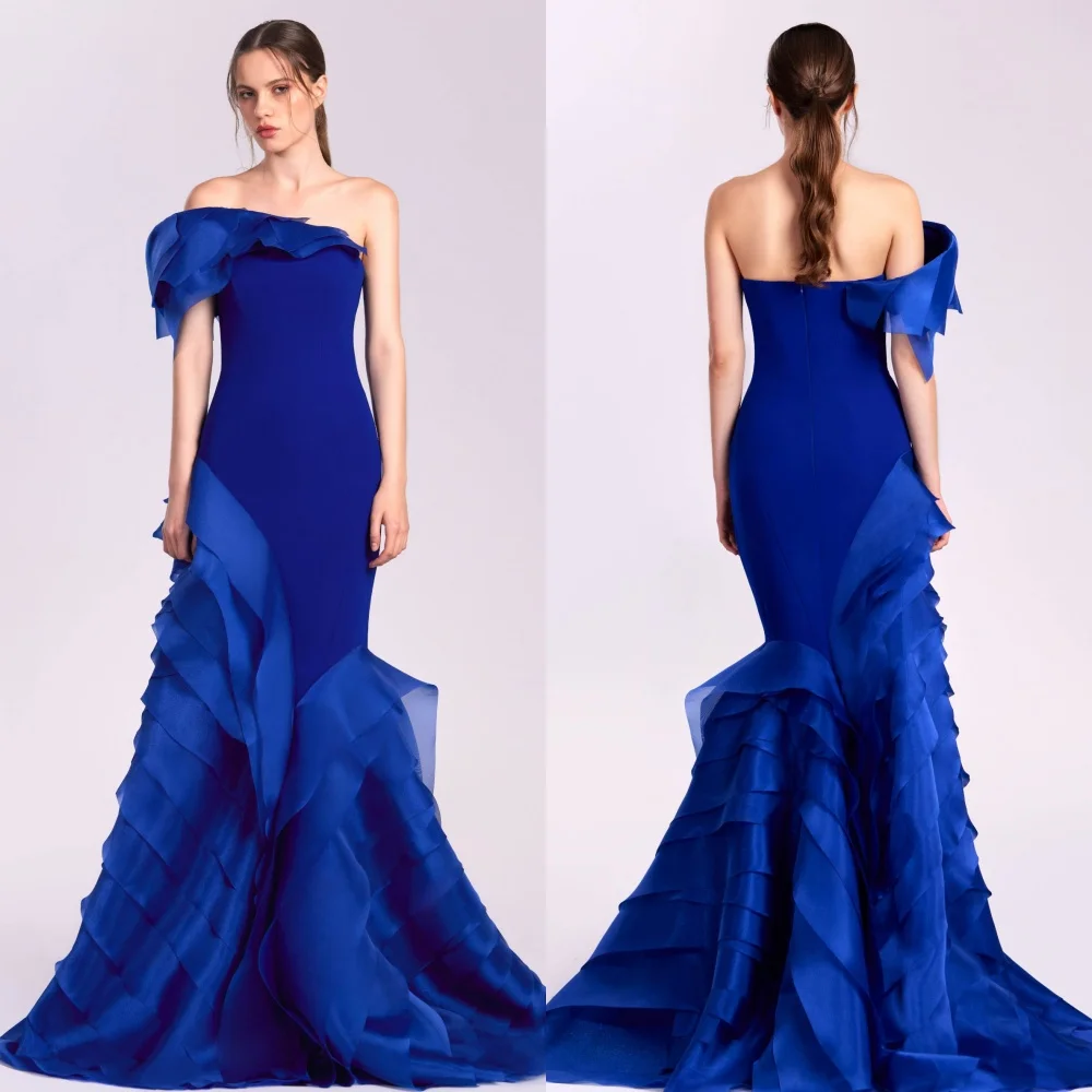 Customized Modern Style Fashion Jersey Pleat Ruched Mermaid One-shoulder Long Dresses Bespoke Occasion Dresses Classic Elegant