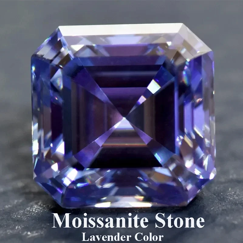 

Moissanite Stone Asscher Cut Lavender Color Loose Gemstone Lab Grown Moissanite Advanced Jewelry Material with GRA Certificated