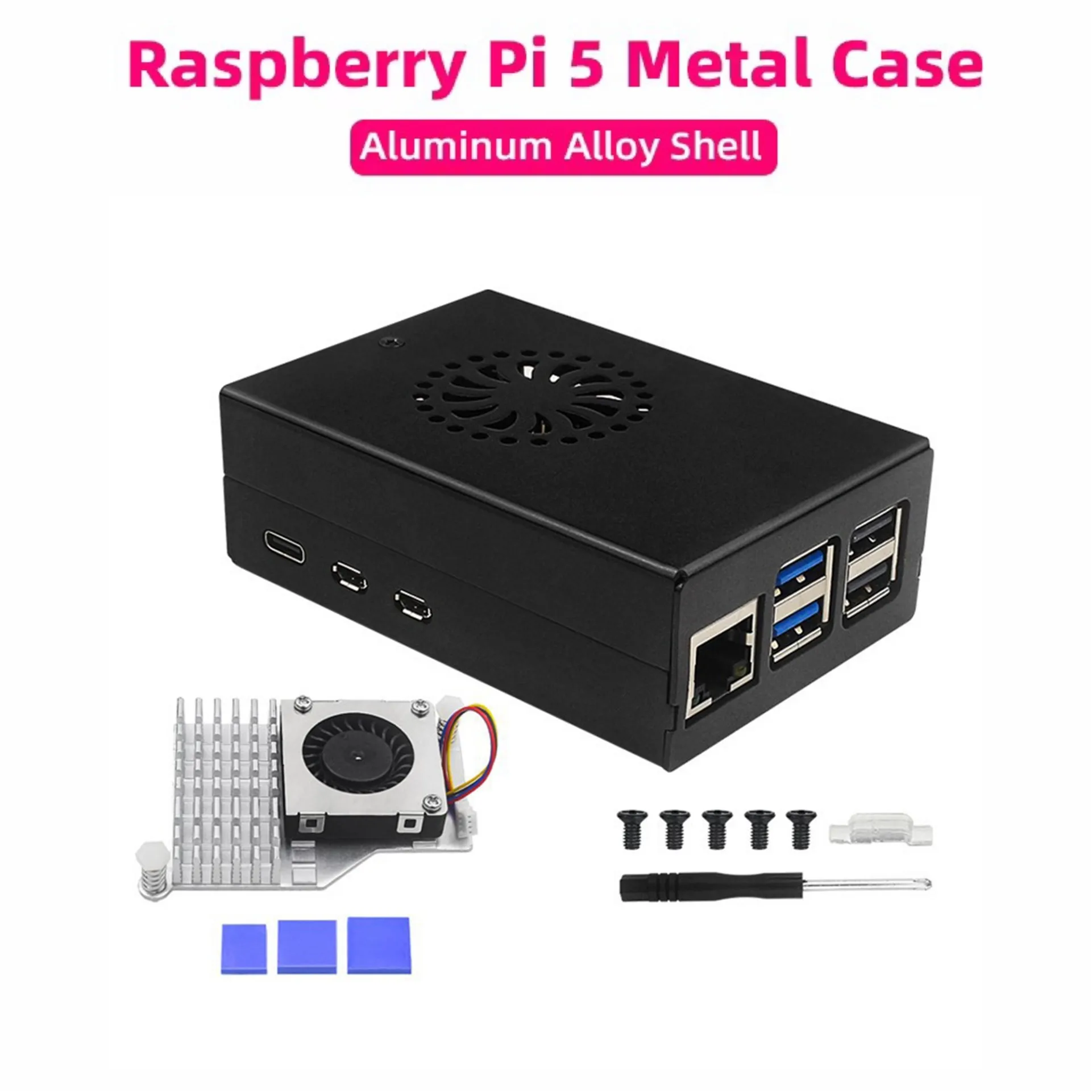 Metal Case Aluminum Alloy Shell compatible for Active Cooler for Raspberry Pi 5 RPI