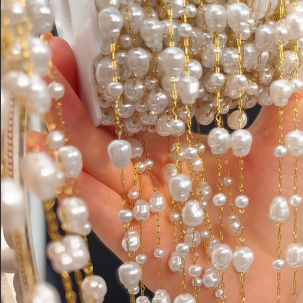 0,5 M 1 M Unregelmäßige Imitation Perle Perlen Ketten Metall Halsketten Armbänder Perle Kette Frauen Kleidung Schmuck Machen DIY liefert – Detail 15