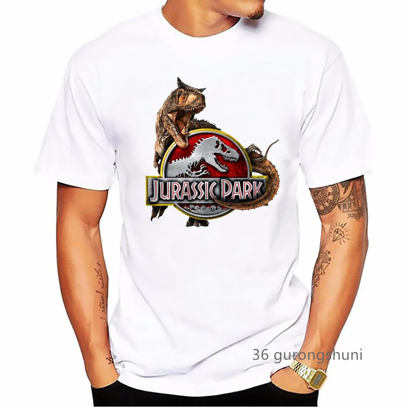 Jurassic Park Print T Shirt Men'S Clothing Summer Fashion Dinosaur Tshirt Homme White Short Sleeve T-Shirt