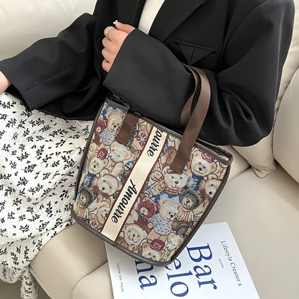 Little Bear Makeup Bag Wash Bag Large Capacity High Aesthetic Value Embroidered Small Square Bag Travel Portable Niche Wash Bag