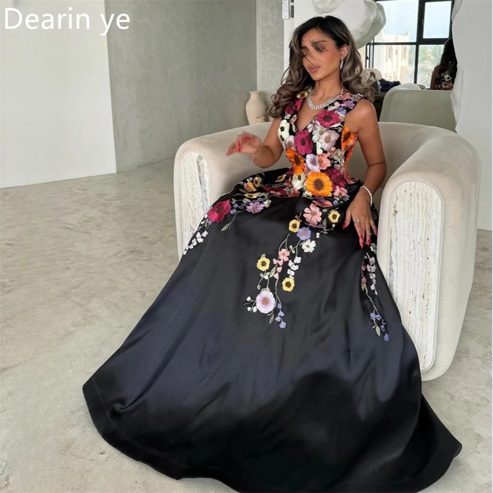 Customized Saudi Arabia Prom Gown Dearin V-neck A-line Floor Length Skirts Embroidery Bespoke Occasion Dresses Evening Formal Dr