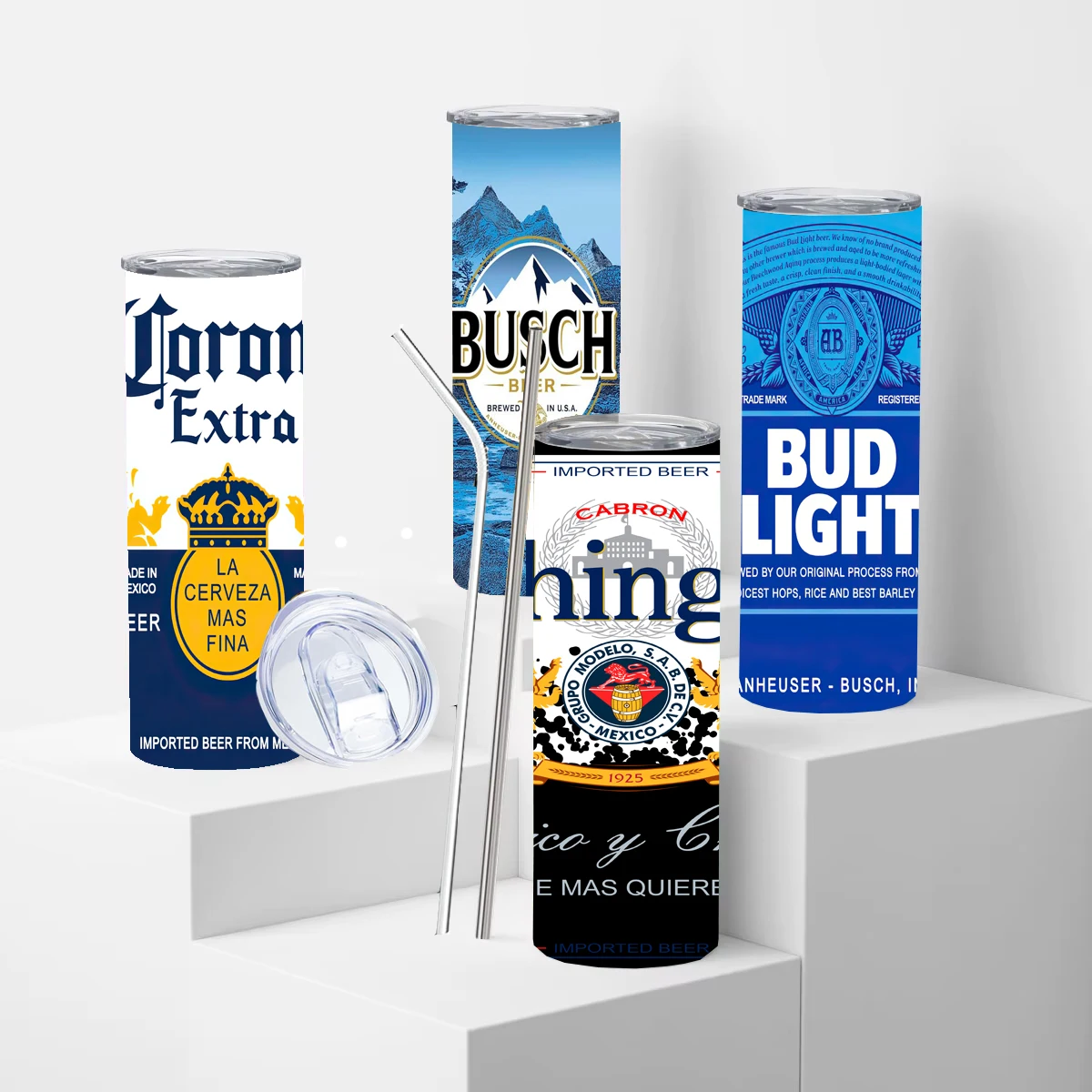 Vaso térmico de acero inoxidable de 20oz con diseño creativo de lata de cerveza Corona Light, modelo delgado, con tapa y pajita, mantiene bebidas frías o calientes.