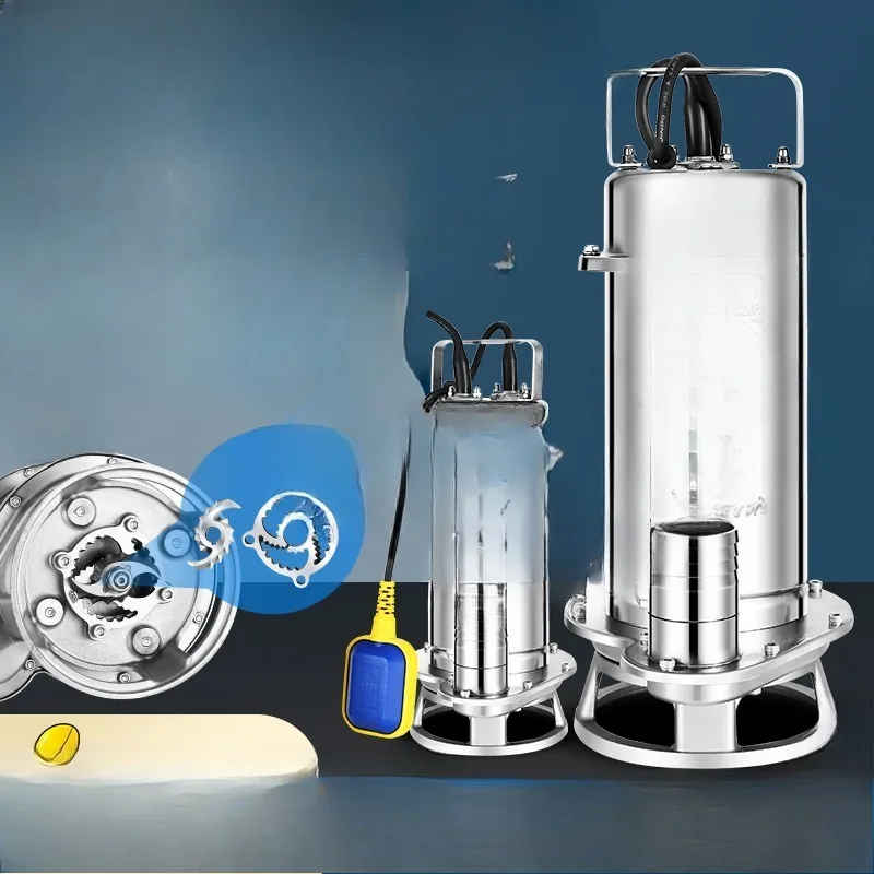 All stainless steel cutting non-clogging sewage pump, corrosion-resistant chemical pump submersible pump 220V