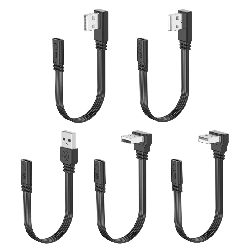 

Usb To TypeC Data Cable Up/Down/Left/Right 90 degree Elbow Line USB2.0 Data Transfer Power Cord Flat Silicone Soft Cable