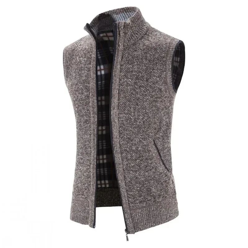 Men's Autumn/Winter Waistcoat Plus Velvet Thicken Plus Size Slim Waistcoat Mens Sweater Vest Sleeveless  Knitted Sweater M-4XL