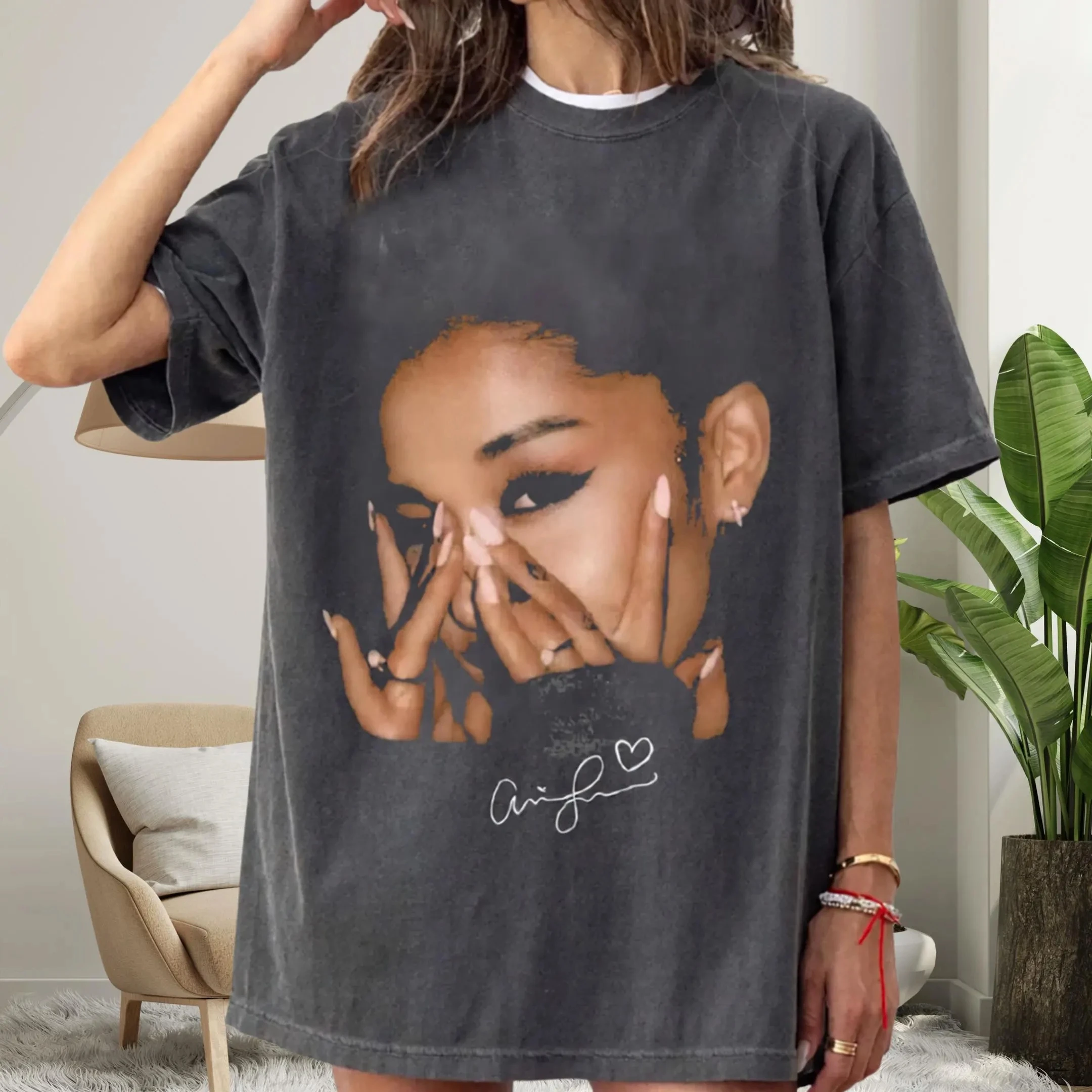 

Plus Size Summer Women's Vintage Ariana Grande T-Shirt Cotton Breathable Stylish Versatile Street Style Oversized