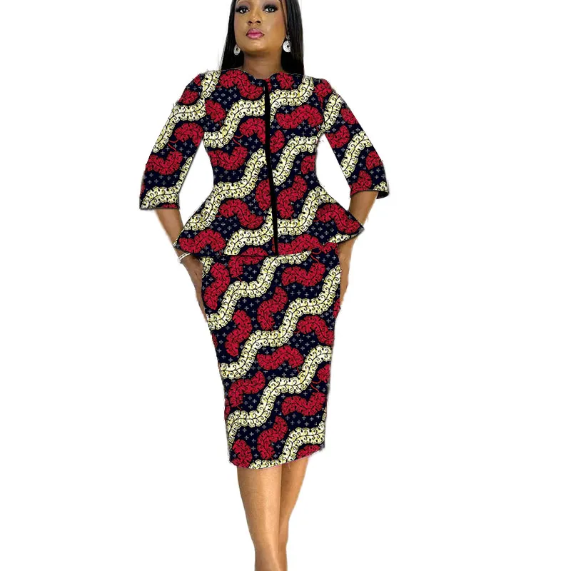 Women Zipper Shirt Patch Skirts African Clothes 3/4 Sleeves Blouse Original Design Lady's Ankara Outfit Festival Occasion Wear