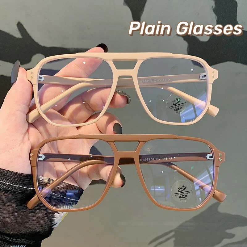 

Retro Double Beam Square Large Glasses Vintage Anti Blue Light Plain Glasses Eye Protection Ladies Optical Spectacle Eyeglass