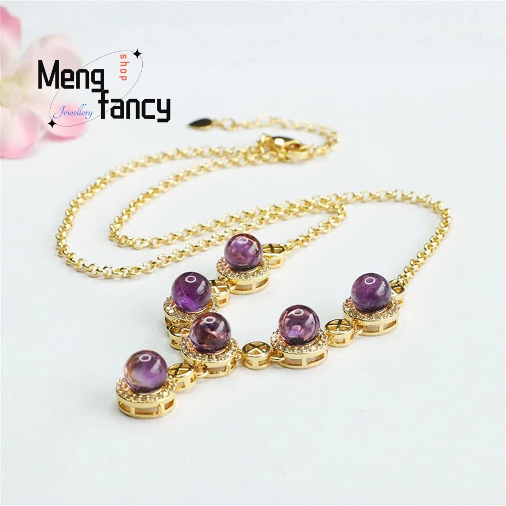 Natural Amethyst Exquisite Necklace Colour Set Light Fashion Jewellery High-grade Best Selling Sexy Young Girls Holiday Gifts