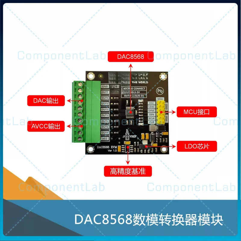 DAC8568 Module 16-bit 8-Channel DAC8568C High Precision DAC Digital-to-Analog Converter SPI Arduino