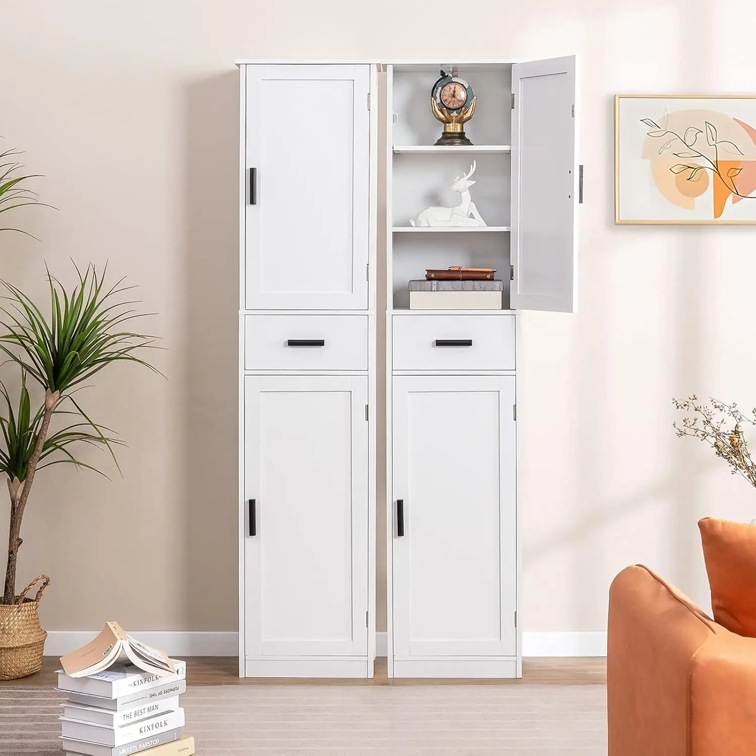 67“ Tall Bathroom Cabinet, Storage Cabinet with 4 Shelves & 2 Doors, Narrow Storage Cabinet for Bathroom, Living Room, Ho