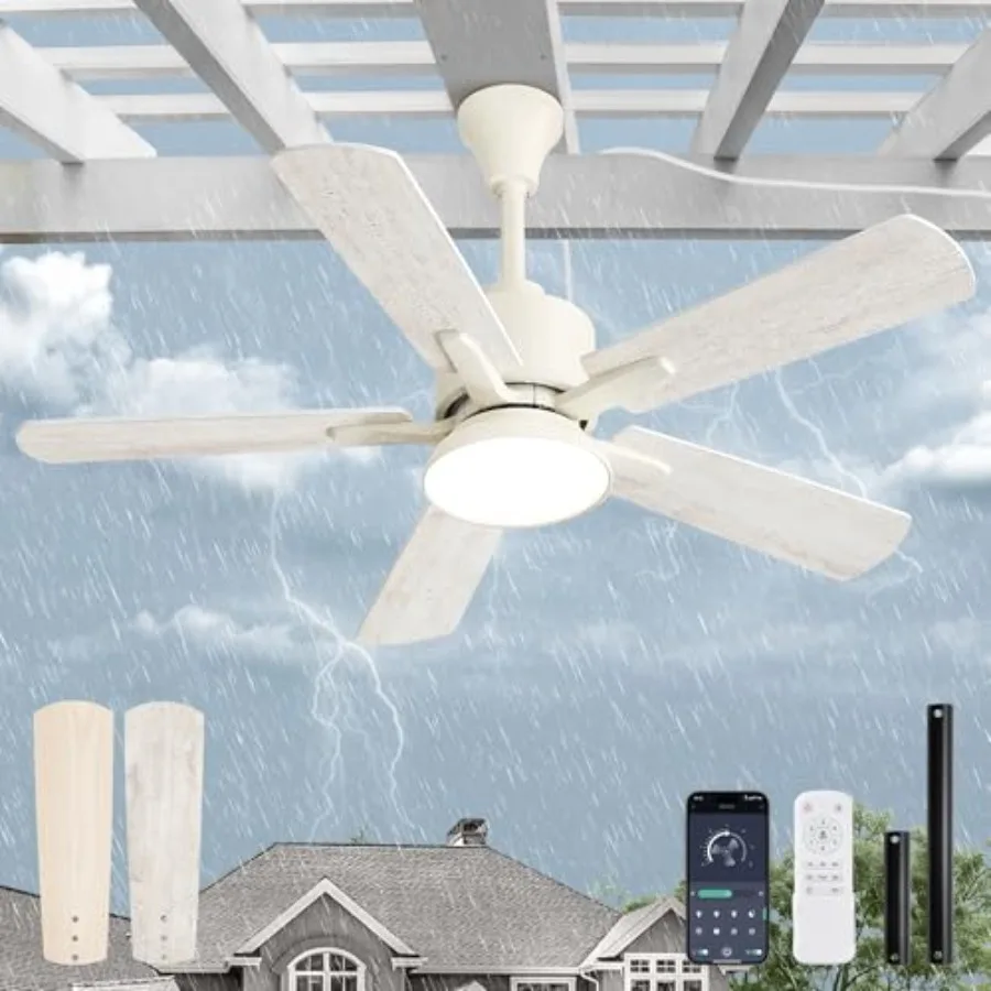 Outdoor Ceilg Fans with Light for Patios IP65 Waterproof Gazebo Fan Plug Ceilg Fan with Remote 3CCT 6-Speed Ceiling Fan with Ha