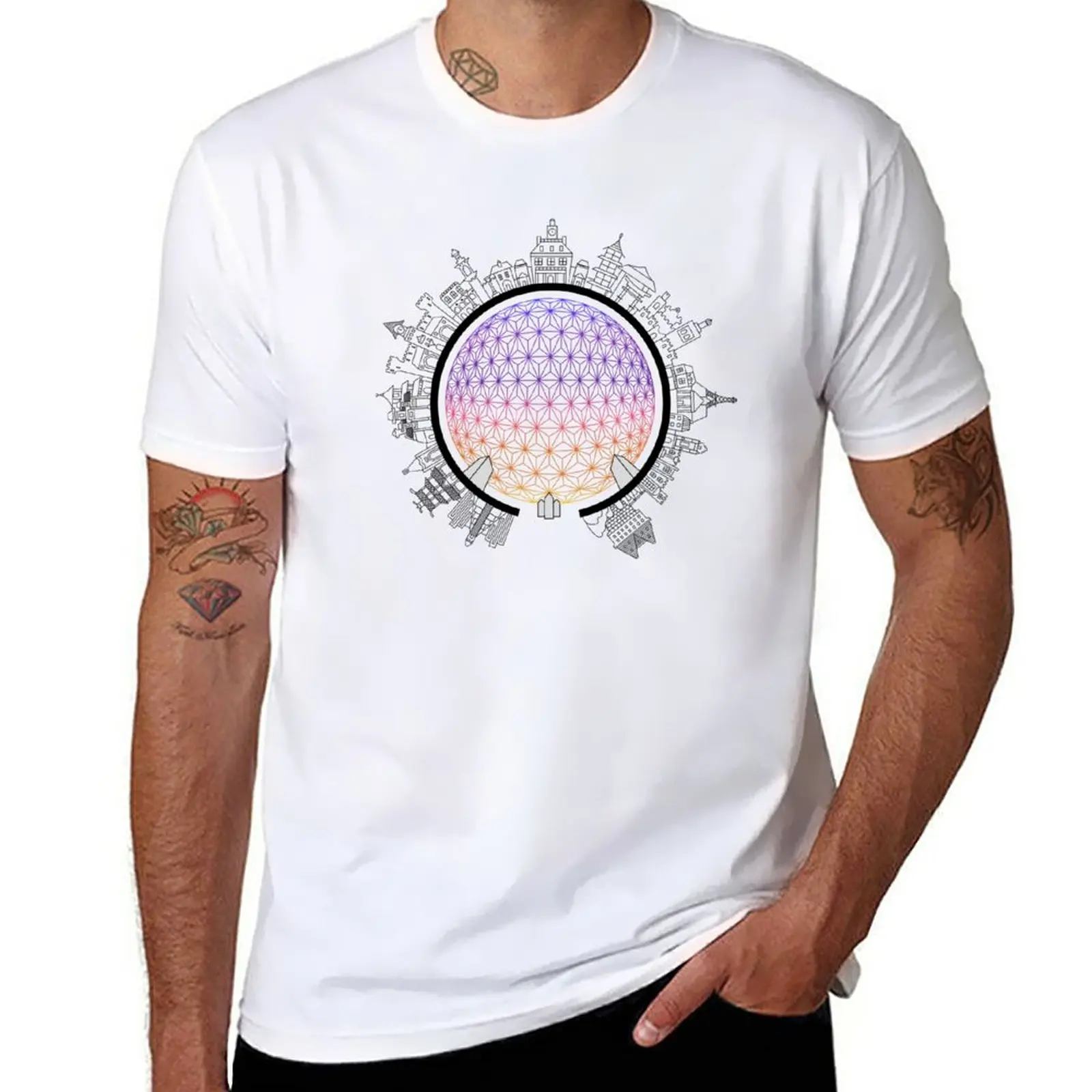 T-shirt Epcot na całym świecie szybkoschnące białe dla chłopców hipisowskie ubrania męskie bawełniane koszulki