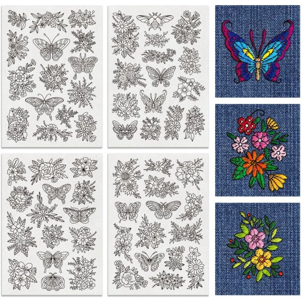 4 листа, 60 шт., папиросная бумага для вышивания, бабочки и цветы, тематический стабилизатор, водорастворимый ручной шитье для вырезов 4 листа, 60 шт., папиросная бумага для вышивания, бабочки и цветы, тематический стабилизатор, водорастворимый ручной шитье для вырезов