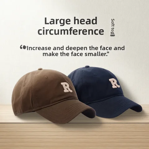 2025 Large Head Circumference Baseball Cap Men's /Women's Dome Hat Soft Top Cap 60/65cm Sun Protection  Letter R Hat Adult Caps