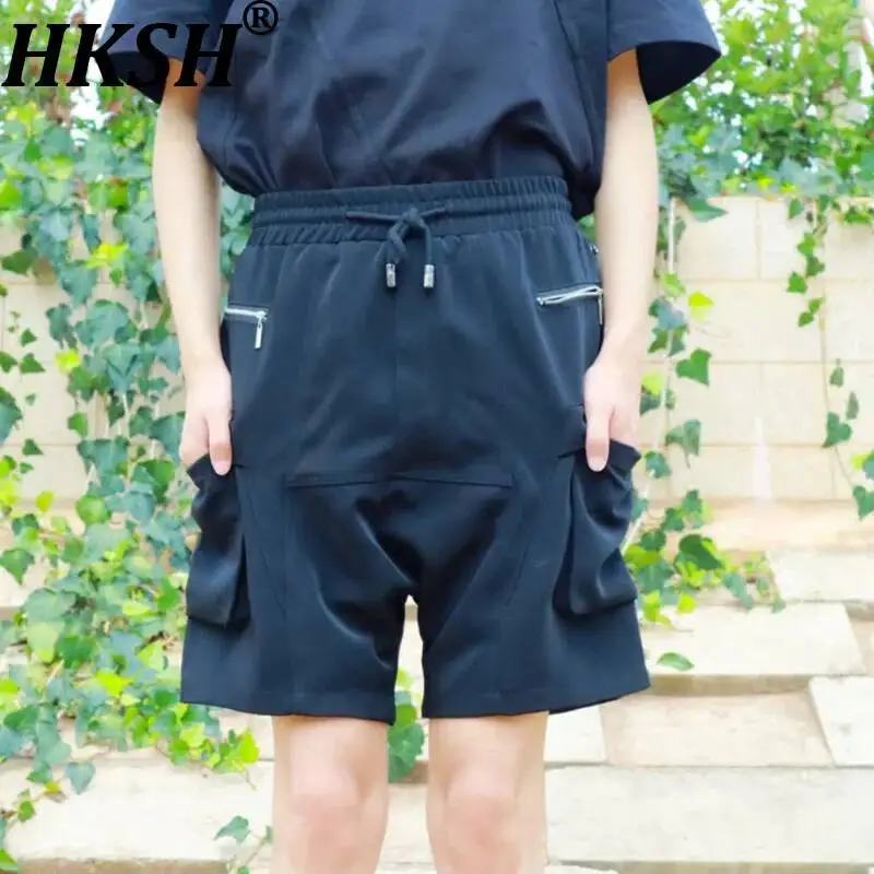 

HKSH Summer New Men Tide Dark Punk Niche Design Trend Brand Shorts Loose Fit Fake Two-Piece Safari Style Capris Y2K Vibe HK24217