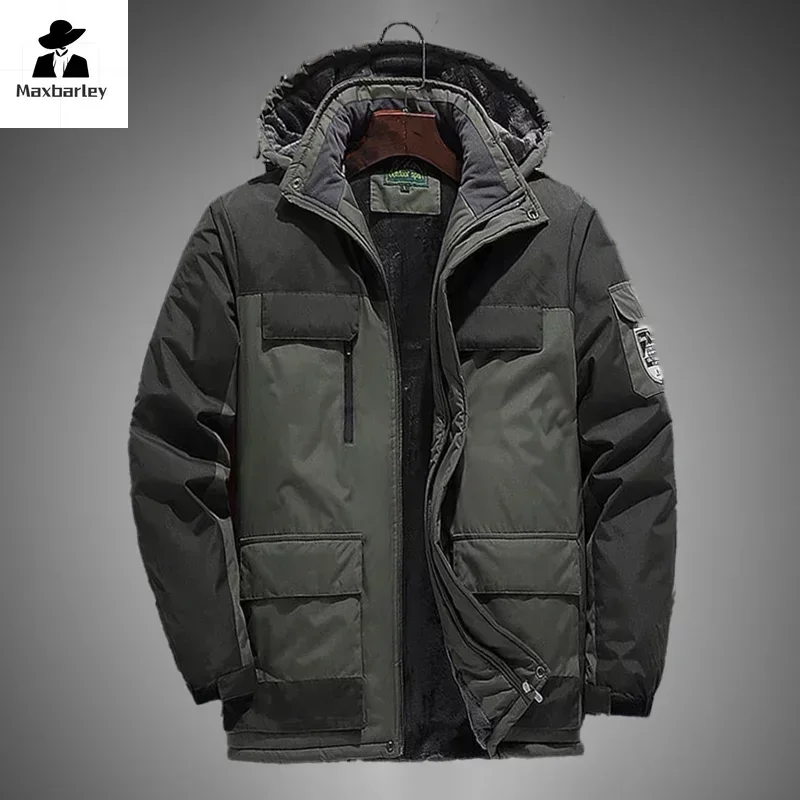 Winter New Fleece Jacket Men Casual Thicken Warm Cotton padded Jacket Mens Fashion hooded Outdoor windproof Coat parkas 8XL 9XL