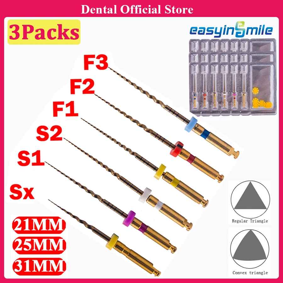 18Pcs EASYINSMILE  Dental Endo Rotary Files Endodoncia X-Pro Gold Taper SX/S1/S2/F1/F2 lima Curved Canal Engine Tip 21/25/31MM