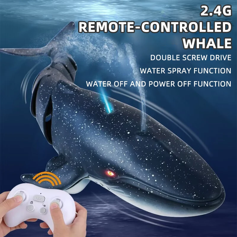Remote Control Whale Shark Toys Electric RC Blue Whale Fish With Light Spray Whale Bionic Tail Joint Toy Christmas Gifts for Kid