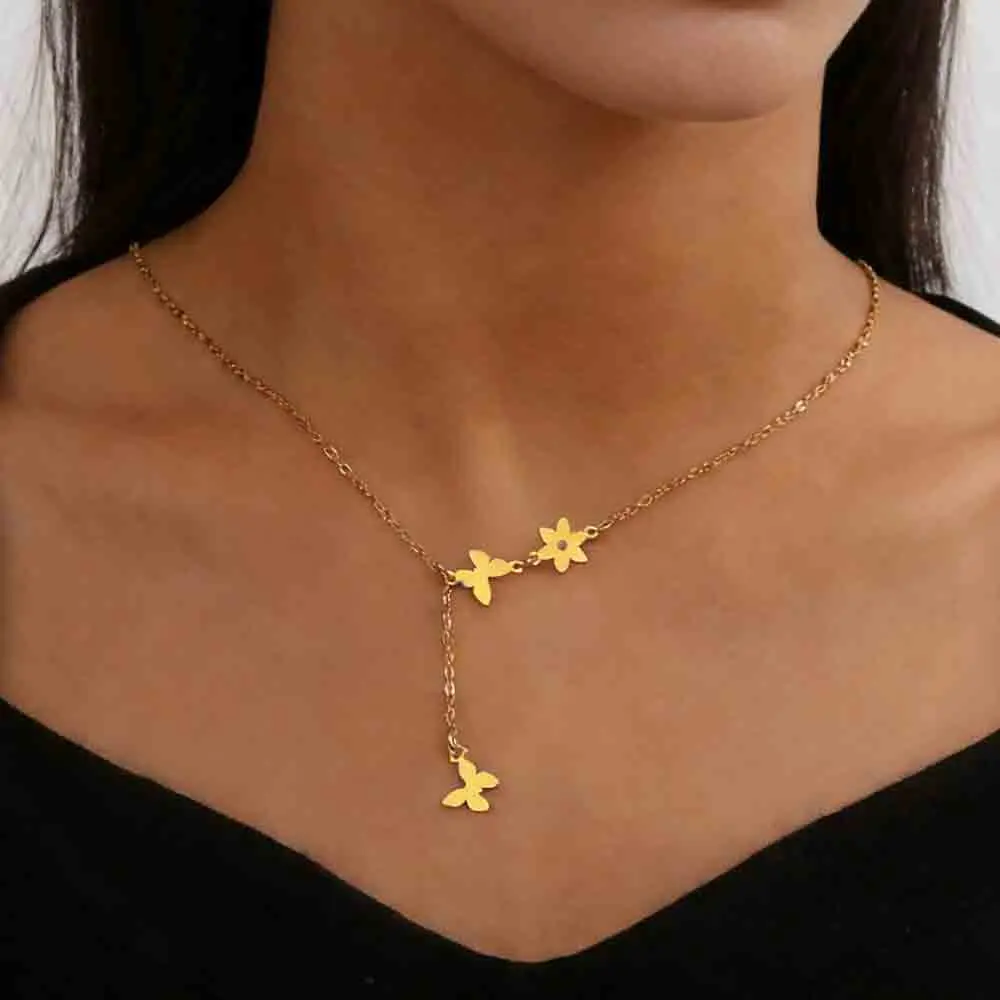 Skyrim Modische Blumen-Halskette für Frauen und Mädchen, Edelstahl, goldfarben, Choker, süßer Bohemian-Schmuck, Jahrestagsgeschenk, neu