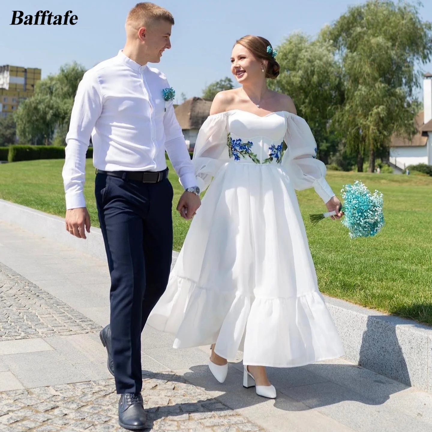 Bafftafe A Line Organza Bloemen Kanten Galajurken Bladerdeeg Lange Mouwen Enkellange Formele Avondfeestjurken Vrouwen Speciale Jurk