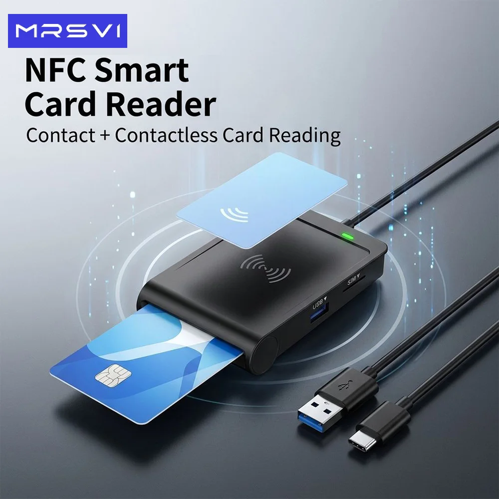 MRSVI 6-in-1 USB-C/USB-A Smart Card Reader, NFC & Contactless Chip Reader, SD/TF/SIM Adapter, Plug & Play for Windows Mac Linux