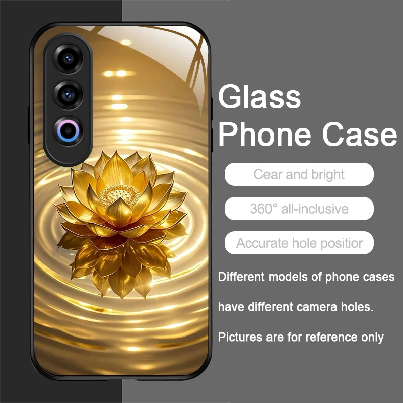 الإبداعية الذهبي لوتس زهرة نمط الزجاج المقسى جراب هاتف ل OnePlus 13R 12 11 10 Pro ACE2 ACE3 Nord CE4 3 2 لايت 5G غطاء