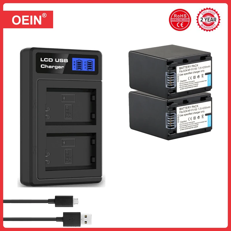 4PcsNP FV100 NP-FV100 FV100 Batteries for SONY SX83E SX63E FDR-AX100E NP-FV30 NP-FV50 NP-FV70 Battery + LCD USB Charger