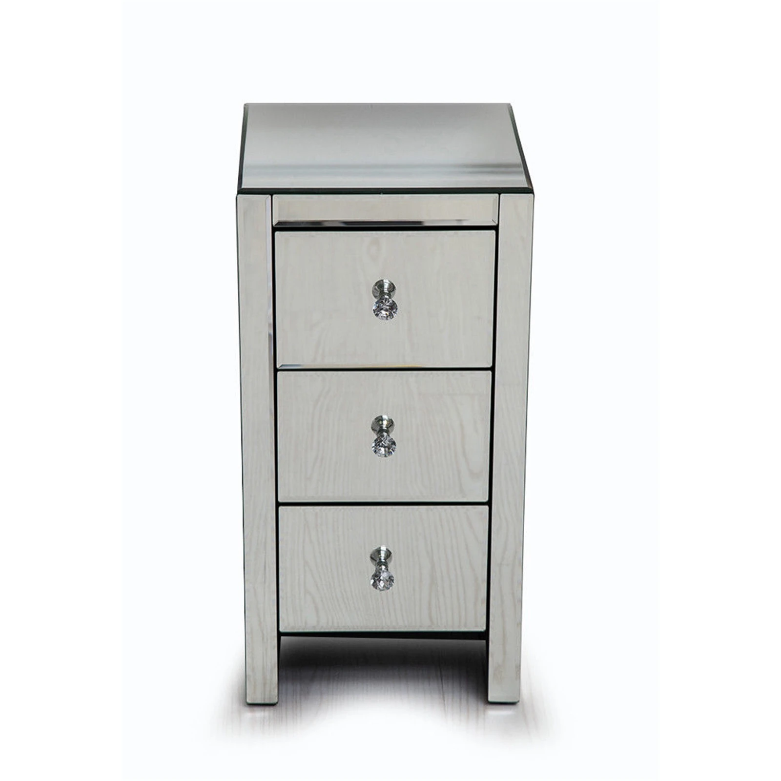 

Size S Mirrored Glass 3-Drawer Bedside Table