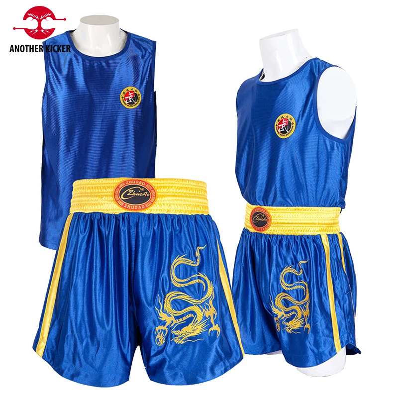 Bo Dragão Bordado Muay Thai Shorts, Colete sem mangas de alças, Terno de Treinamento Sanda Secagem Rápida, Camiseta MMA, Alta Desgaste