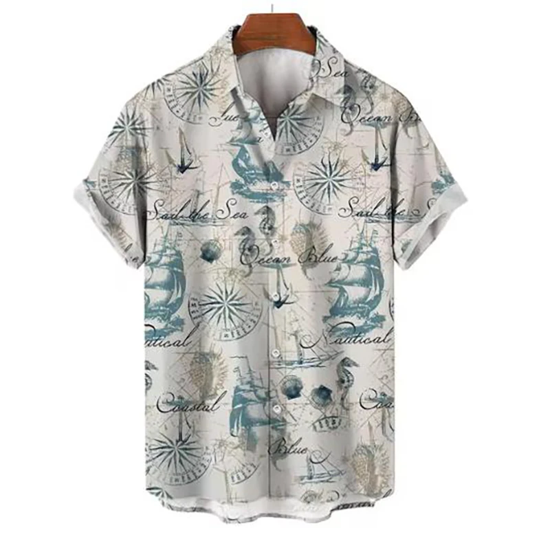 

2024 New Summer Vintage Shirt For Men Sailboat Graphic 3D Print Stylish Casual Hawaiian Beach Style Men's Shirt