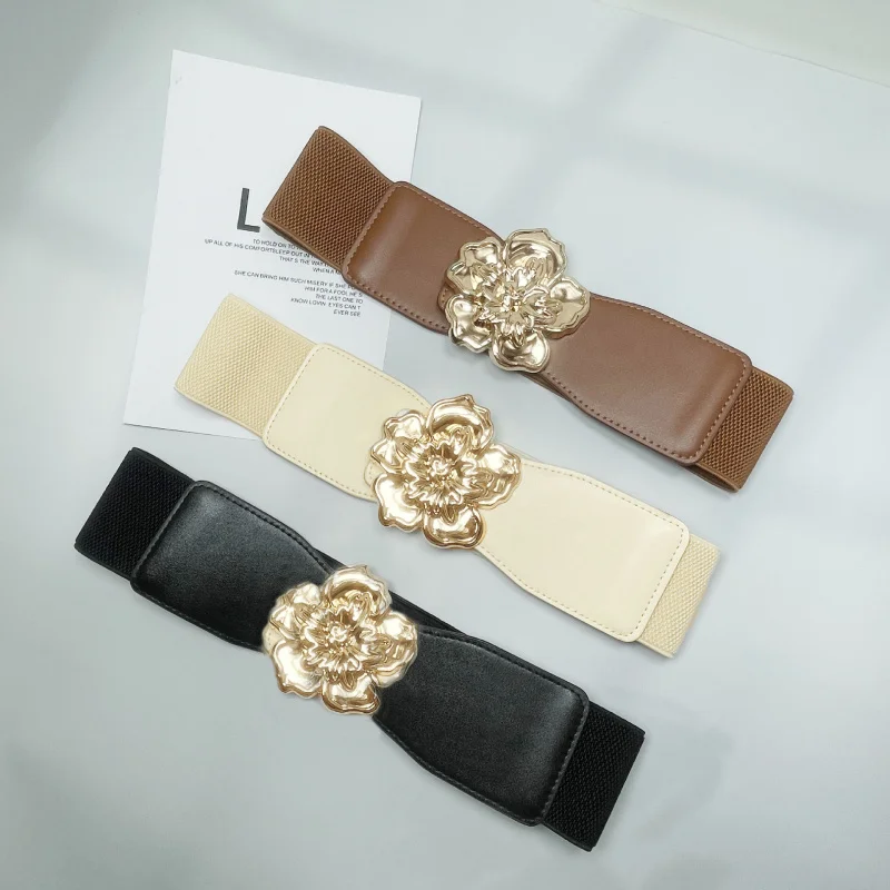 الغربية مطاطا زهرة الديكور بو الجلود النساء حزام الخصر فساتين راقية معطف حزام عريض للسيدات #2